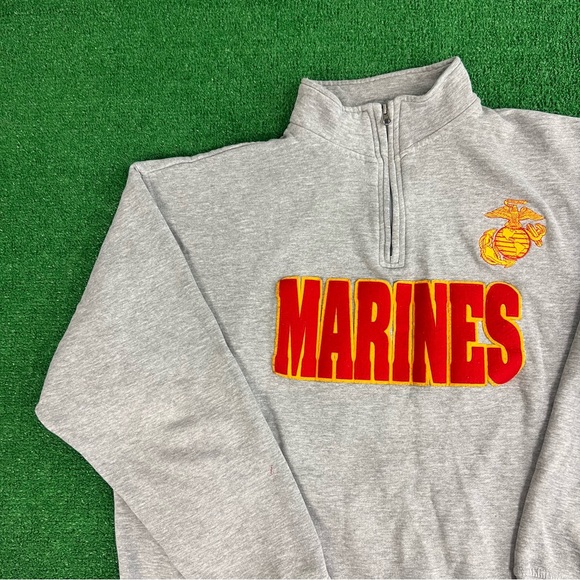 Vintage 90s United States Marines Gray 1/4 Zip Pullover Sweatshirt Mens Size XL - Picture 3 of 11
